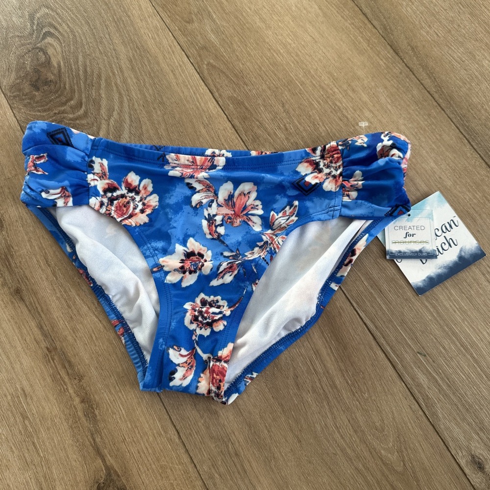 American Beach Women's Floral Hawaiian Blue Bikini‎ Bottoms Size Medium NEW
